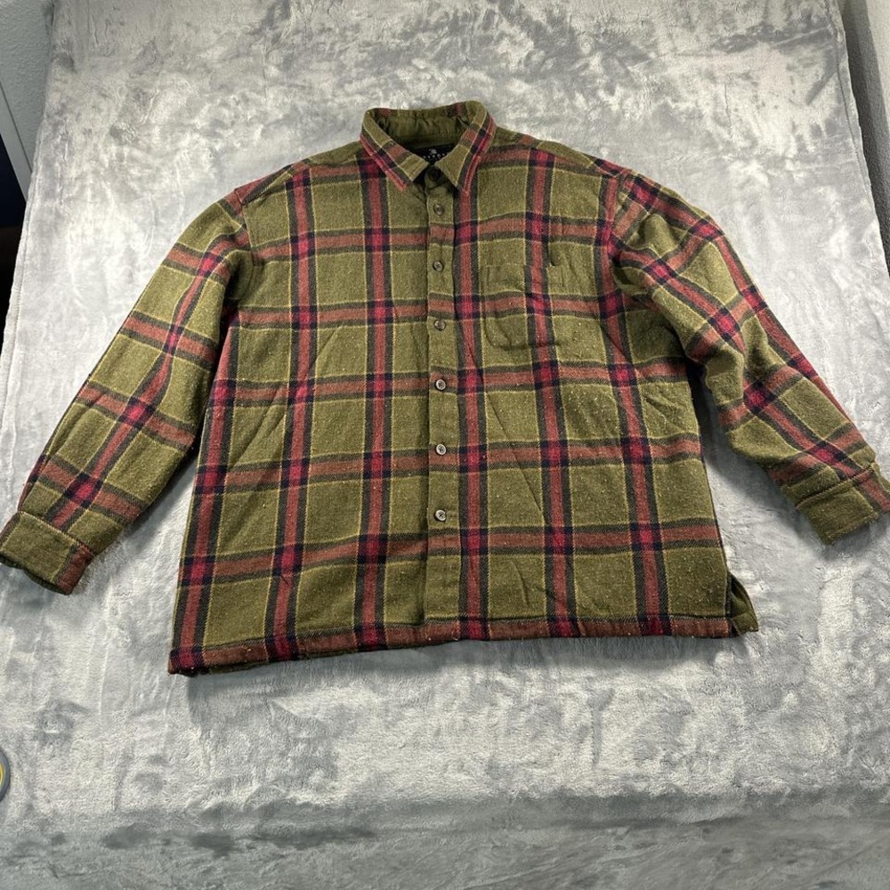Green and red plaid flannel shirt